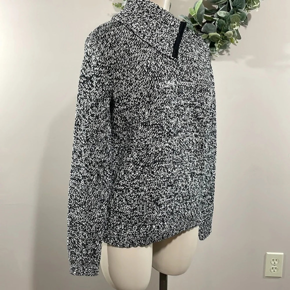 Chaps Sweater Asymmetrical Foldover Collar Turtleneck Black and White M - Picture 9 of 16